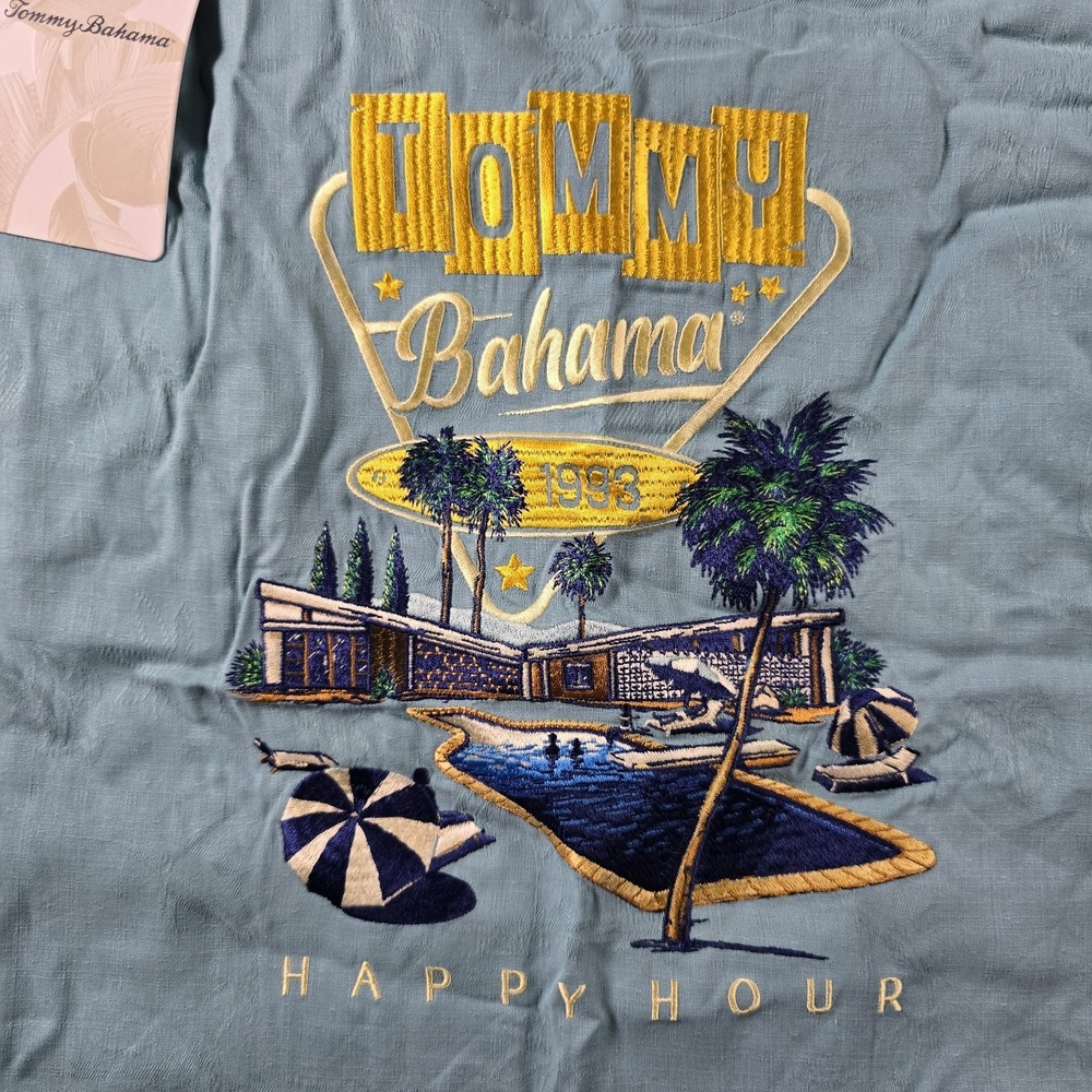 Tommy Bahama Retro Lounge Happy Hour Silk Shirt Men's 4XLB Blue NWT Embroidered